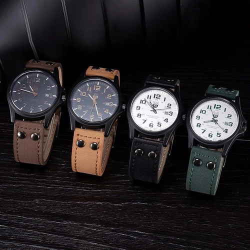 Men military leather date - military,