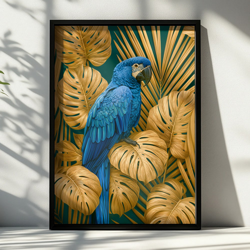 Blue macaw parrot poster gold - macaw,