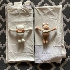Pair of Curtains Cream Childrens Baby Nursery Tab Top With Teddy Bear Tie Backs