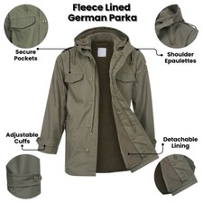 German Parka Army Military Style NATO Hooded Jacket Warm Lined Field Coat Olive