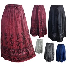 Festival Boho Maxi Skirt Hippie Gypsy Vintage Embroidered Elastic Waist