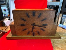 Antique c1930’s Solid Oak Art Deco Mantel Clock Working Possibly Home Made?