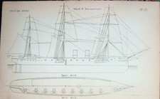 Original Old Antique Print 1887 Navy Ships Shah Inconstant Canada Comus Plan
