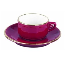 Apilco Bistro Coffee Cup and Saucer Red with Gold Band 220ml, Porcelain