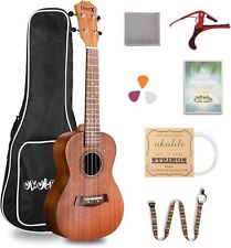 23" Concert Ukulele Starter Kit, Natural Wood, Beginner Accessories, Great Sound