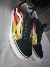 Vans old school black flame canvas suede lace up low top shoes men size 7