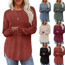 Ladies Long Sleeve Tunic Jumper Top Slouchy High-Low Hem Round Neck Blouse UK