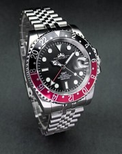 Vintage Black Red GMT, Sapphire Crystal, Seiko NH34 Movement, 200m WR Mod Watch.