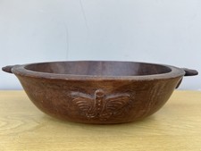 Vintage Large Wooden Bowl Hand Carved Decorative Rustic Mexican Folk Art