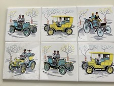 H & R Johnson 20C Tiles X 6 with 4 Different Vintage Car Designs