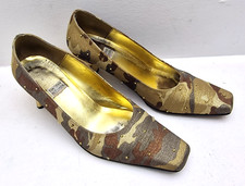 Timothy Hitsman Camouflage Studded Court Shoes Glitter Fabric Square Toe 7 C