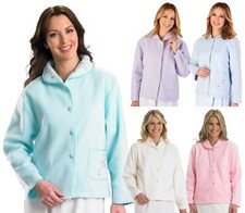 Slenderella Button Bed Jacket Ladies 24" Embroidered Polar Fleece Bedjacket