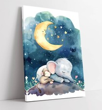 CUTE ELEPHANT MONKEY BEDTIME KIDS BEDROOM DECOR CANVAS WALL ART PICTURE PRINT