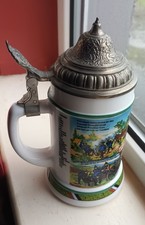 Vintage BMF Milk Glass  Lidded Beer Stein mug  made in Germany