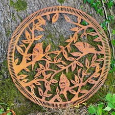 Trio Bird Wall Plaque Metal Hanging Garden Ornament Tree of Life Sculpture Robin