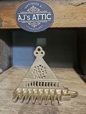 Old Vintage Hand-Sawn Yellow Brass Judaica Moroccan Chanukah Menorah, H14.5cm