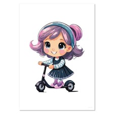 'Little Girl Riding A Scooter' Wall Posters / Prints (PP046627)