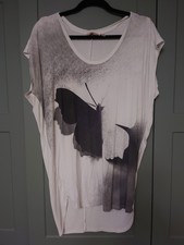 Ted Baker Women's Tee Shirt White Grey Butterflies Stretch 12