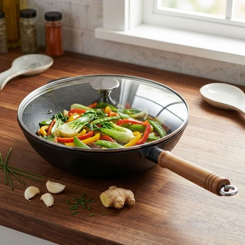 Non stick cast iron wok - iron, pan
