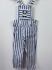 Mini Rodini Blue And White Striped Panda Dungarees  128/134cm 8-9 years