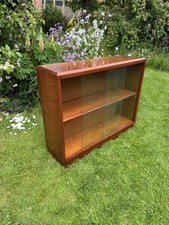 Vintage Mid Century Small Teak Glass Fronted Low Bookcase Shelves