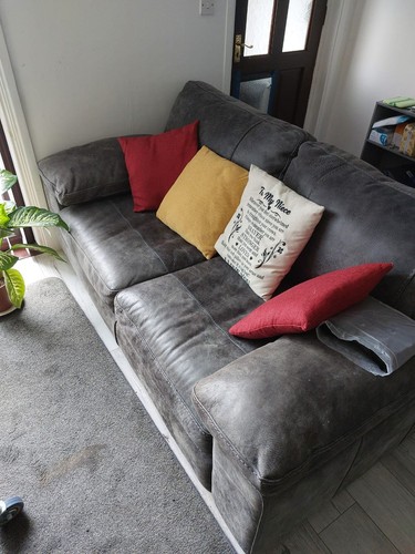 Grey leather sofas set - leather,