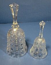 2 X VINTAGE CUT CLEAR CRYSTAL BELLS WITH CRYSTAL DROP CLACKERS 7" AND 5"