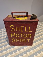1930s SHELL MOTOR SPIRIT VINTAGE 2 GALLON PETROL FUEL CAN TIN Brass Cap 