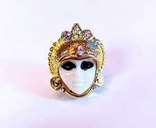 Chinese Ancient Dao Ma Dan Mask Gold Ring Face Peking Opera Oriental Kitsch