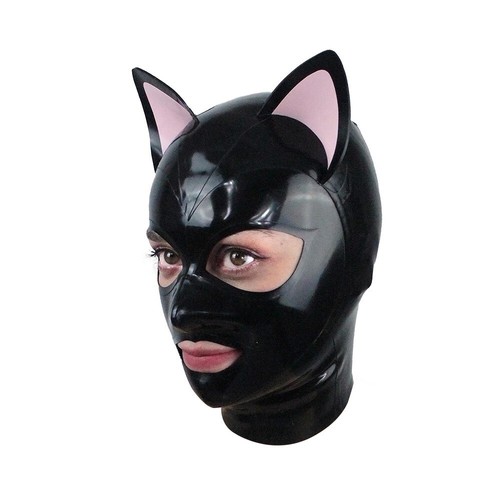 Black latex hood cat women - cat,