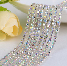 10 Meter Crystal Rhinestone Trim Beaded Ribbon Silver Close Chain Sewing DIY