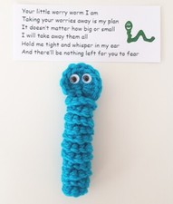 Crochet Worry Worm w Bag+Card