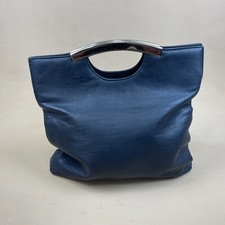 Luigi Handbag Clutch Side Bag Navy Blue Leather Medium Zip Closure