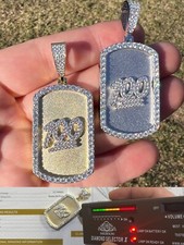 MOISSANITE Hip Hop 925 Silver / Gold Keep It 100 Dog Tag Iced Pendant Necklace