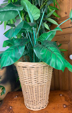 MID CENTURY VINTAGE LARGE WOVEN WILLOW WICKER WASTE PAPER BIN PLANTER PLANT POT