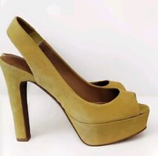 ZARA LIME YELLOW SUEDE LEATHER PLATFORM HEELS PEEP TOE SHOES EU38 UK5