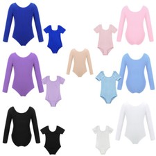 Kids Girls Basic Cotton Short Sleeve Dance Leotard Gymnastics Sports Dancewear