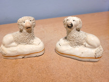 Antique Pair of Very Small Hand Painted Staffordshire Pearlware Poodles