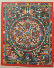 Superb Tibetan Thangka Buddhist Mandala -Hand Painted Wall Hanging 15.5" x 12.5"