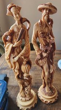 Vintage Asian Figurines Male And Female Resin, Highly Detailed And Collectible