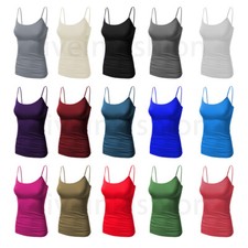 Ladies Stretch Plain Strappy Vest Cami Women's Tank Top Viscose High Quality UK