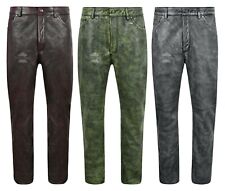 Men's Leather Pants Bikers Full Grain Waxed Cowhide ROCK Jean Style Trousers 501