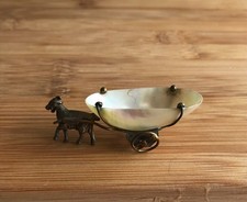 Antique Victorian Gilt Metal & Mother of Pearl Goat Cart Novelty Thimble Holder