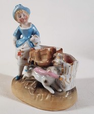 Antique Victorian Porcelain Girl Dog & stick German Match striker Fairing Figure