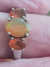 silver fire opal and opal ring