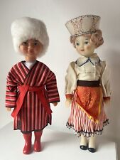 2x Vintage USSR Russian Soviet Plastic Toy Doll Boy Girl folk costume 12 in 60s