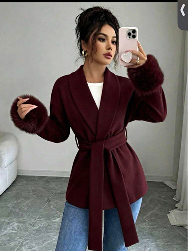 Women burgundy wrap coat - burgundy,