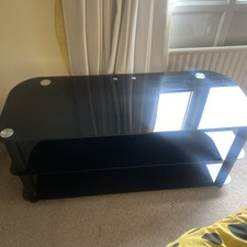 Black Tempered Glass TV Stand with 2 Shelves. Tempered Glass