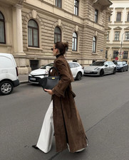 Brown Suede Leather Long Trench Coat Women with belt XS S M L XL 2XL 3XL