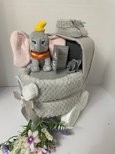 Grey Dumbo Nappy Cake Pram, Baby Gift Hamper, Baby Shower Gift, Unisex Baby Gift